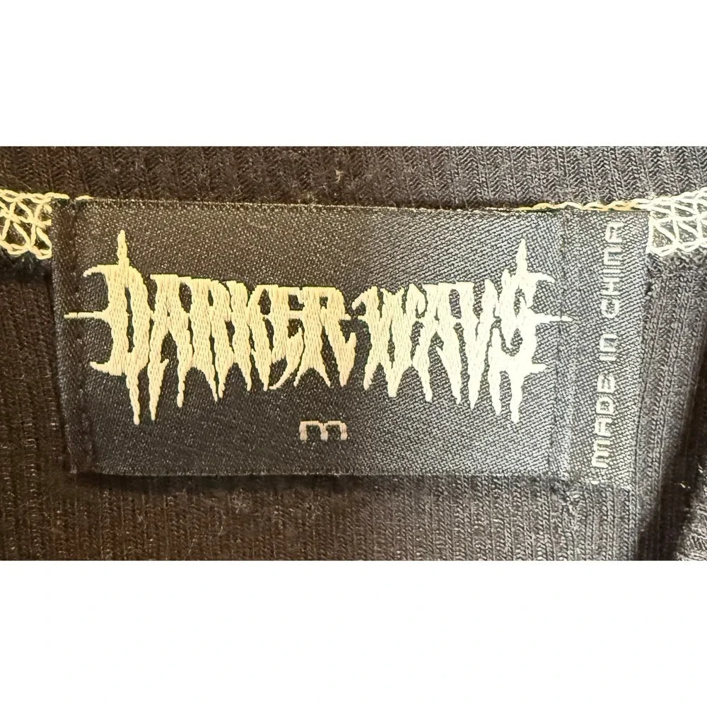 Darker Wavs Black Ribbed Logo Long Sleeve Top Grunge Gothic Y2K